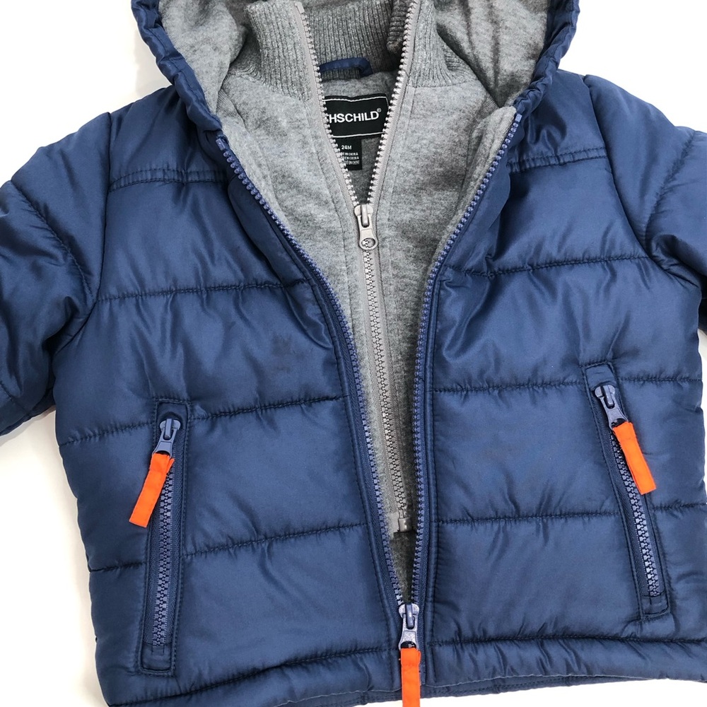 Rothschild Baby Puffer Outerwear Coat Size 24M Navy and Gray fits 2T-3T